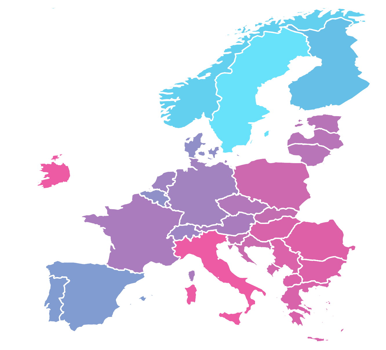 Mappa dell'Europa che mostra la distribuzione dei costi energetici per le PMI